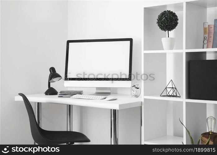 office desk with computer screen desk chair. Resolution and high quality beautiful photo. office desk with computer screen desk chair. High quality beautiful photo concept