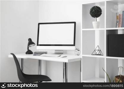 office desk with computer screen desk chair. Resolution and high quality beautiful photo. office desk with computer screen desk chair. High quality beautiful photo concept
