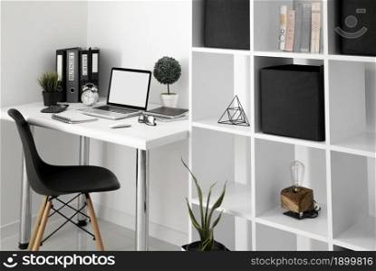 office desk with laptop chair shelf. Resolution and high quality beautiful photo. office desk with laptop chair shelf. High quality beautiful photo concept