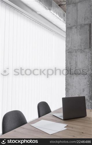 office desk with laptop chairs