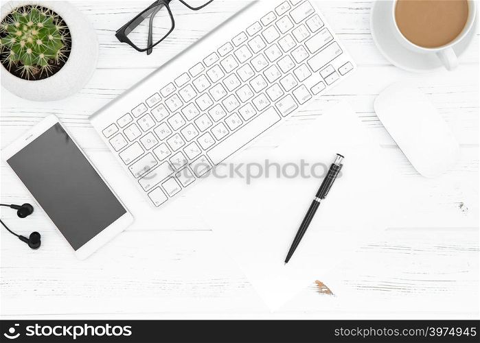 Office desk wood table of Business workplace and business objects,concept business planning and direction background
