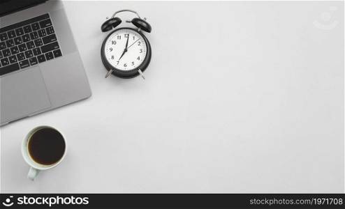 office desktop laptop clock. High resolution photo. office desktop laptop clock. High quality photo