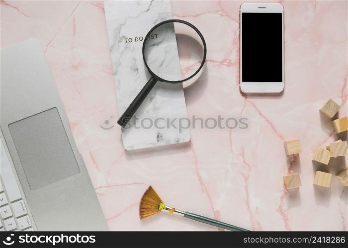 office desktop with mobile phone