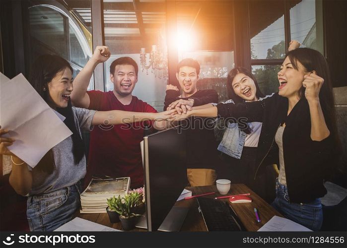 office life ,happiness emotion of freelance team working successful in job project