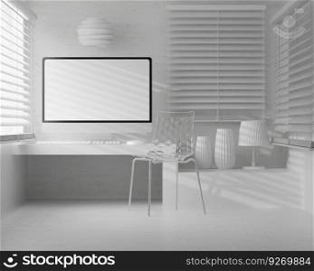 Office room with furniture and desktop computer