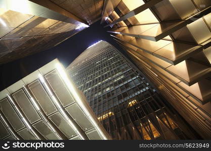 Office skyscraper, directly below, night time