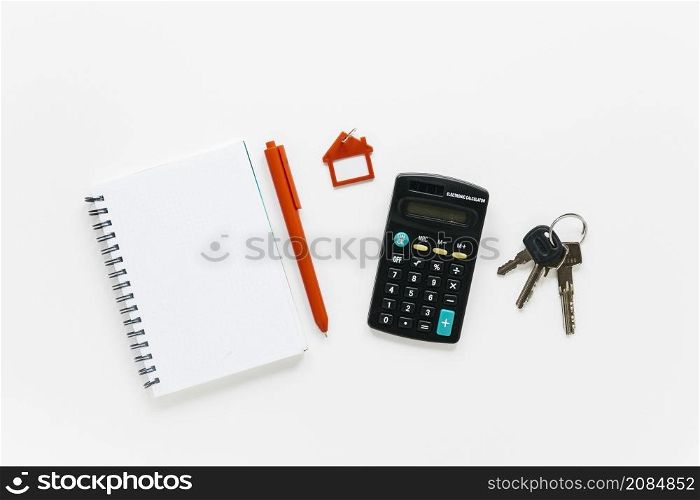 office stationery keys isolated white backdrop
