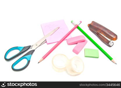 office supplies close-up on white background
