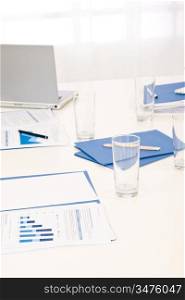 Office supply on table before successful sales business meeting