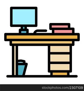 Office table icon. Outline office table vector icon color flat isolated. Office table icon color outline vector