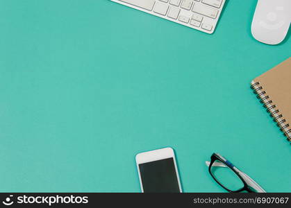 Office table with computer and mouse.Top View with copy space