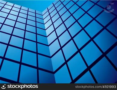 Office tower blocks with glass front and blue sky
