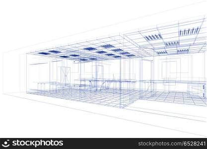 Office wire project 3d rendering. Office wire project. High resolution 3d rendering. Office wire project 3d rendering