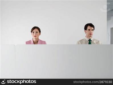 Office Workers Behind Cubicle Wall