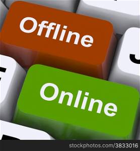 Offline Online Keys Show Internet Communication Status. Offline Online Keys Showing Internet Communication Status