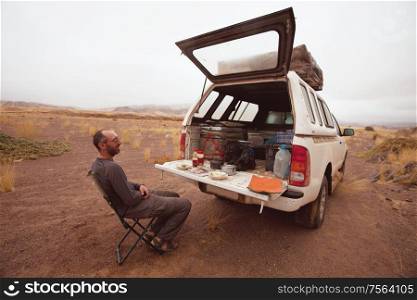 Offroad 4x4 vehicle for camping in the desert