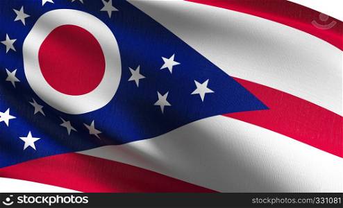 Ohio state flag in The United States of America, USA, blowing in the wind isolated. Official patriotic abstract design. 3D rendering illustration of waving sign symbol.