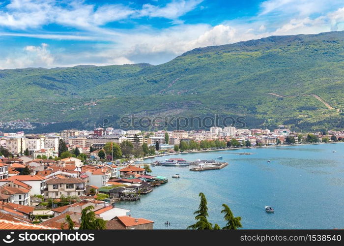 Ohrid city and lake Ohrid in a beautiful summer day, Republic of Macedonia