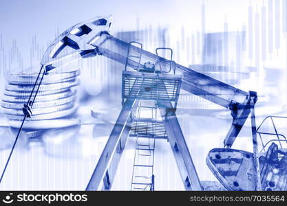 Oil and gas industry, business and financial background. Mining, oil refinery industry and stock market concept. Double exposure.. Oil and gas industry, business and financial background. Mining, oil refinery industry and stock market concept.