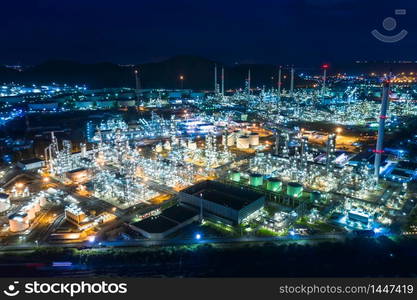 oil and gas refinery industry factory zone at laem chabang chon buri Thailand twilight landscape aerial view