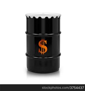 Oil and Petroleum Barrel and dollar sign on white isolated background. (with clipping work path). Petroleum Barrel