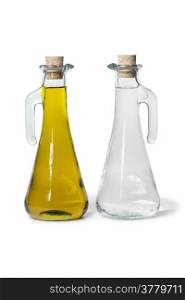 Oil and vinegar bottles on white background