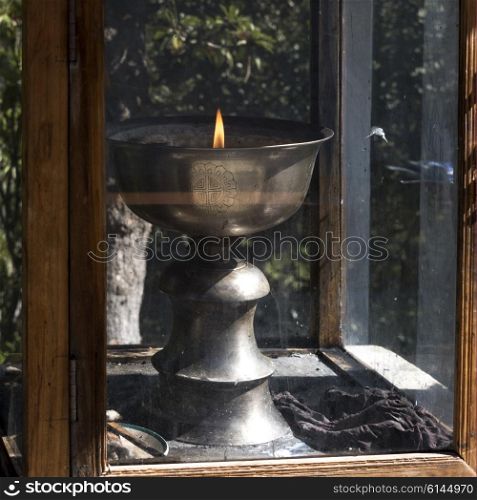 Oil lamp at Taktsang Monastery, Paro, Paro District, Paro Valley, Bhutan