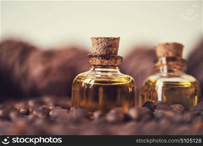 Oil of cedar nuts. Oil of cedar nuts on a dark wooden background