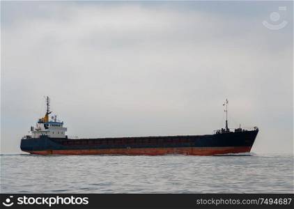 Oil or gas tanker ship sailing at sea