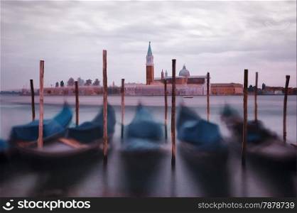 Oil painting style picture of gondolas in Venice, Italy