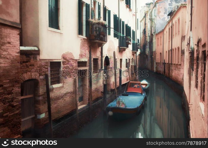 Oil painting style picture of small canal in Venice, Italy