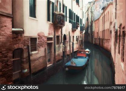 Oil painting style picture of small canal in Venice, Italy