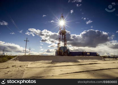Oil production in the summer in Western Siberia. Oil rig
