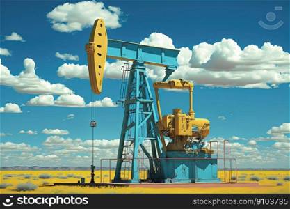 Oil pump rig. Pump Jack and barrel in desert on oilfield site. Oil and gas production. AI. Oil pump rig in desert on oilfield site. Oil and gas production. AI