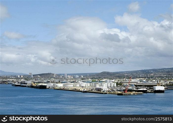 Oil refinery at the waterfront, Honolulu Harbor, Honolulu, Oahu, Hawaii Islands, USA