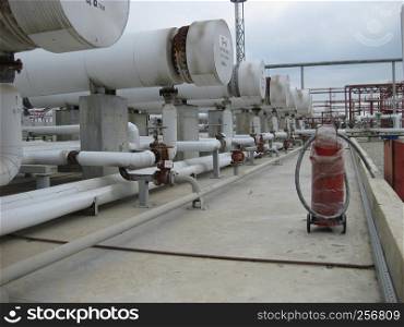 Oil refinery. Equipment for primary oil refining.. Heat exchangers at oil refinery.