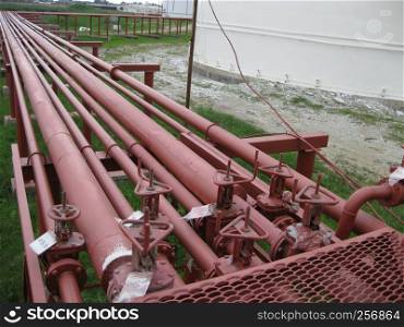 Oil refinery. Equipment for primary oil refining.. pipelines and latches