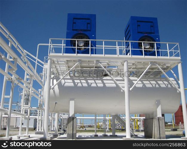Oil refinery. Equipment for primary oil refining.. water-cooling tower