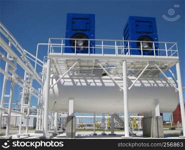 Oil refinery. Equipment for primary oil refining.. water-cooling tower