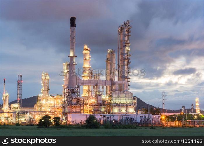 Oil Refinery factory at dark , Petroleum, petrochemical plant