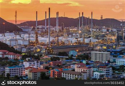 Oil refinery industry at twilight.