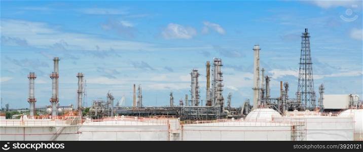 Oil refinery or petrochemical industry plant with large fuel storage tanks