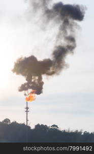 oil reinery Distillation tower with smoke stack pollution