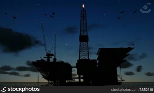 Oil Rig in ocean at night, close up