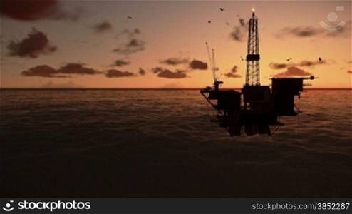 Oil Rig in ocean, beautiful timelapse sunrise