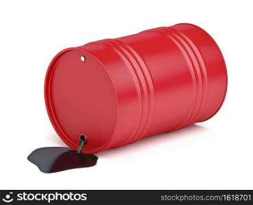 Oil spilled from red barrel on white background