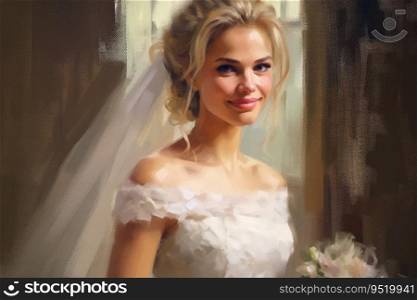Oilpaint portrait of a bride created with generative AI technology