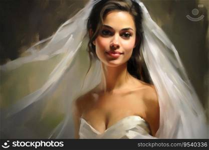 Oilpaint portrait of a bride created with generative AI technology
