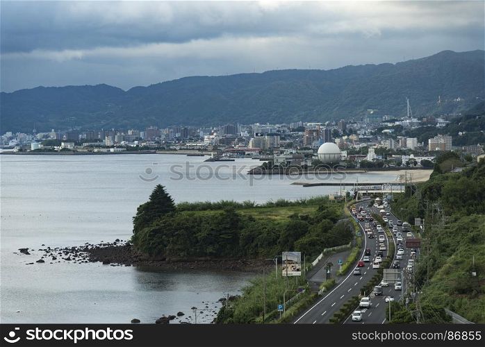 Oita, Fukuoka - October 1 : A view of Beppu bay, Beppu city, Oita prefecture, fukuoka, Japan