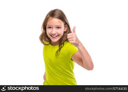 ok gesture thumb up gunny happy kid girl on white background